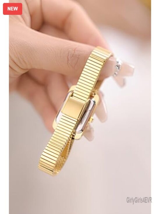 Luxury Elegant Rectangle Watch Roman Numeral Dial Quartz Movement Gold Bracelet main image 7